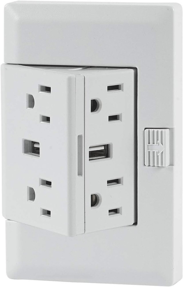 theOUTlet Basic 15 Amp 125 Volt Permanent Outlet Extender 4 + 2 USB Ports White