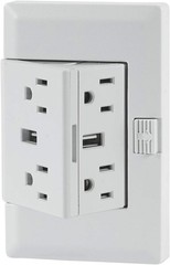 theOUTlet Basic 15 Amp 125 Volt Permanent Outlet Extender 4 + 2 USB Ports White