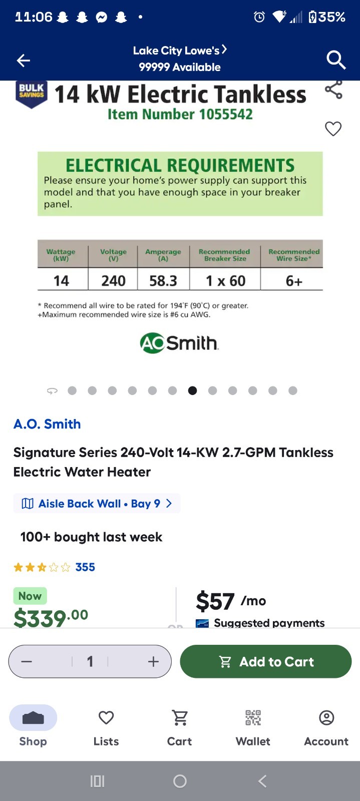 A. O. Smith Signature Series Tankless Electric Water Heater 240V 14kW 2.7GPM gallery