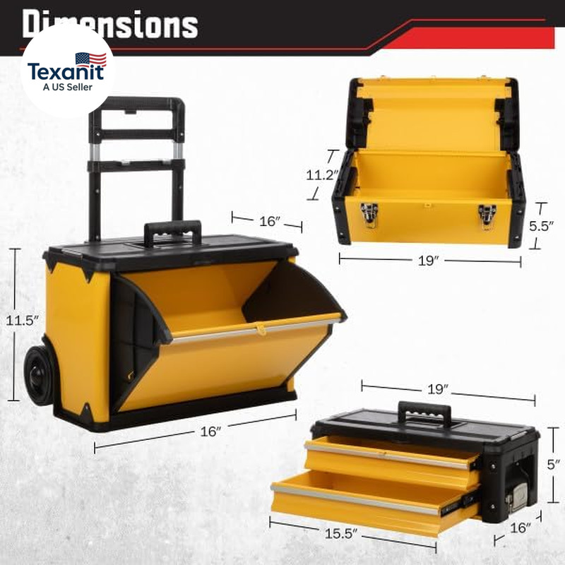 Rolling Tool Box with Wheels - Stackable Tool Box Organizer - Portable Metal Too gallery