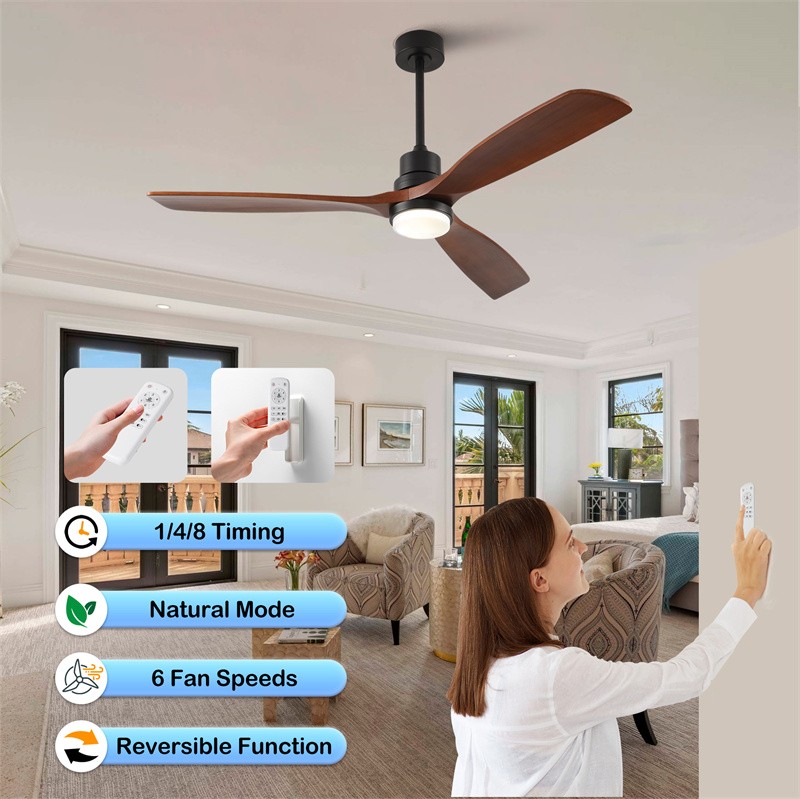 60" Modern Solid Wood Ceiling Fan with Light Reversible DC Motor Dimmable Remote gallery