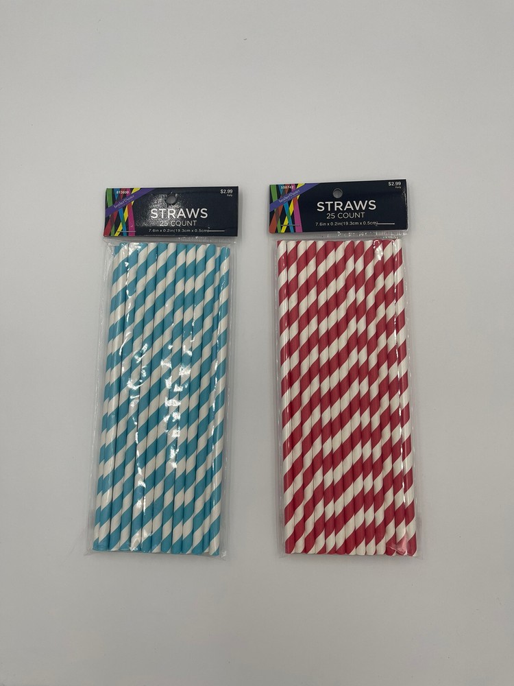 47 PCS Biodegradable Paper Drinking Straws Blue/Red Brother Sister Design Studio