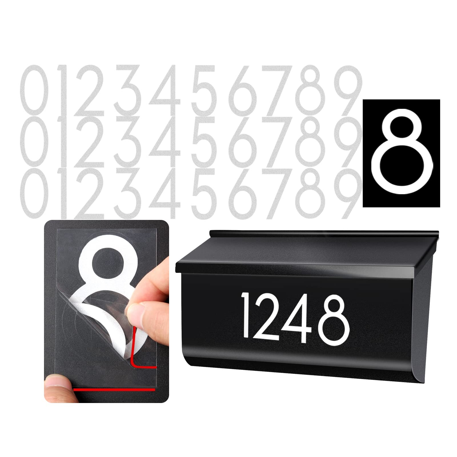 3 inch 30 Pcs Reflective Mailbox Numbers Stickers 3 inch, White gallery