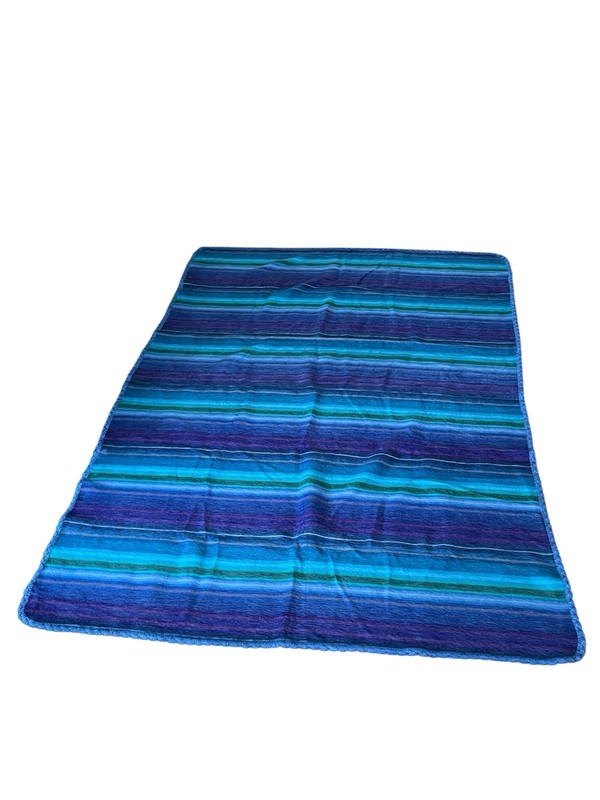 Amor a la Vida Alpaca Blend Throw Blanket Striped Blue Coastal NWOT 44x60 gallery