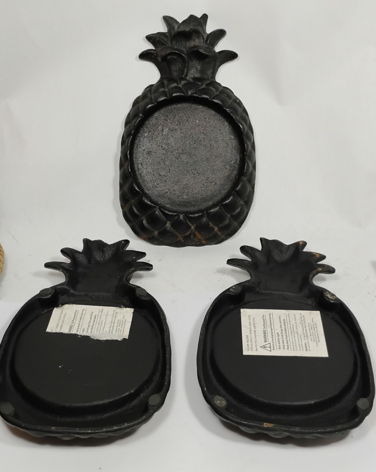 Lot 3 Pineapple Shaped Cast Iron Flat Pillar Candle Holder Up zto 4" Diameter gallery