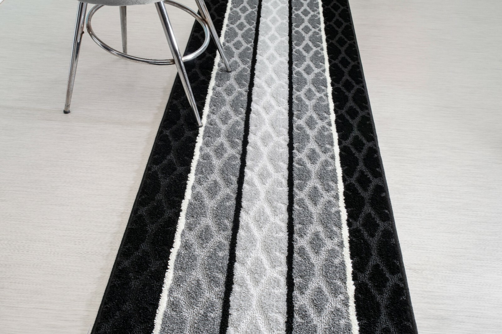 Custom Size Hallway Kitchen Runner Rug, Non Slip Backing, Black-Grey-Silver gallery