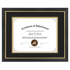 8.5×11 Certificate Frame with Black Over Gold Mat or 11×14 Frame without Mat