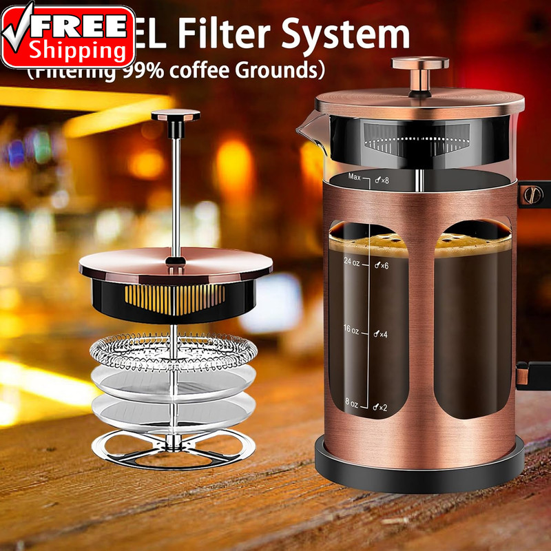 French Press Coffee Maker (34Oz 1Quart 5-6Cup) Coffee Press, with 4 Filters Syst gallery