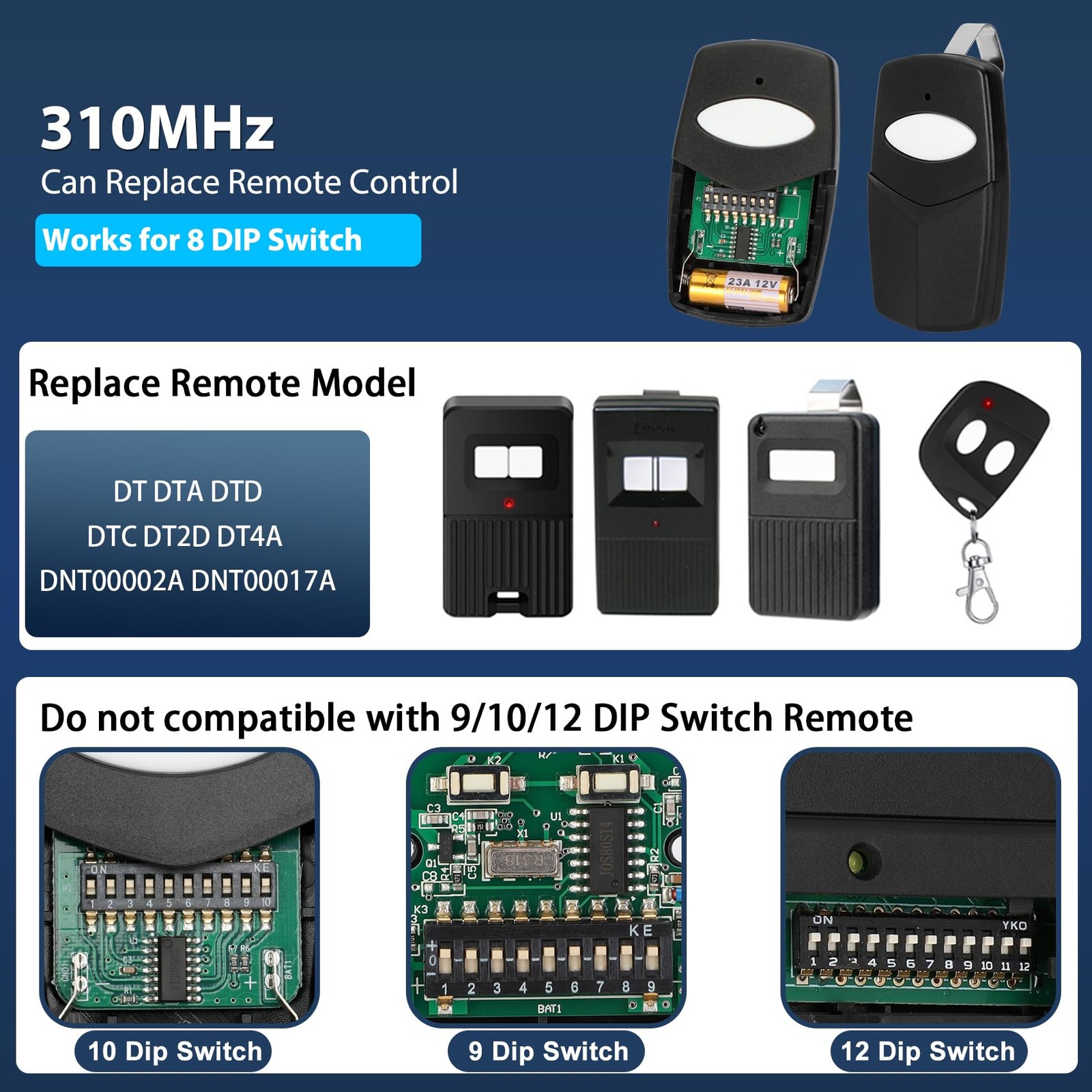 1 for Linear DTC Delta 3 Remote, 310MHz 8 Dip Switch Garage Door Opener for L... gallery