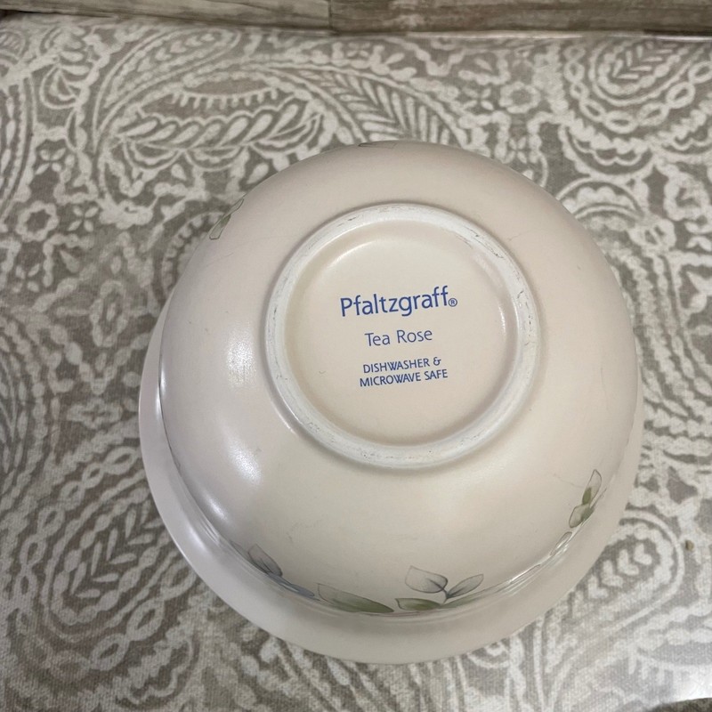 Pfaltzgraff Tea Rose deep cereal dessert Bowl Floral Pink Blue Country Kitchen gallery