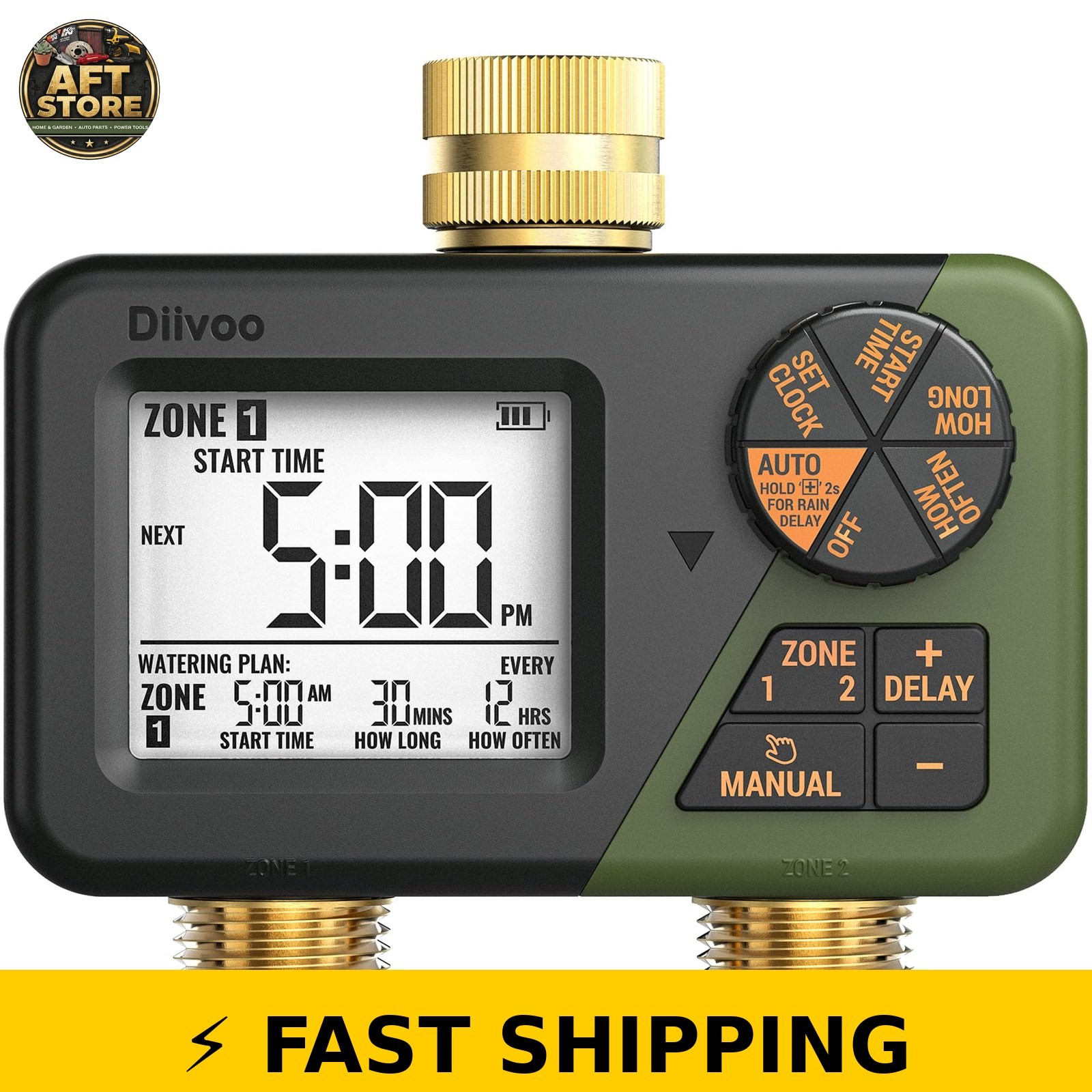 Diivoo Brass Sprinkler Timer 2 Zone IP66 Waterproof Outdoor gallery