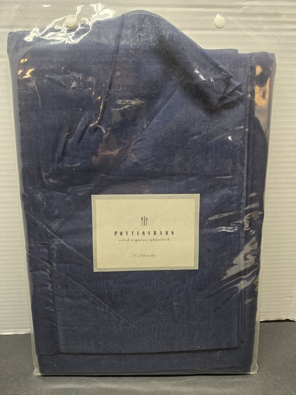 Pottery Barn Solid Organza Tablecloth - silk blend 70x108 Blue Shear gallery