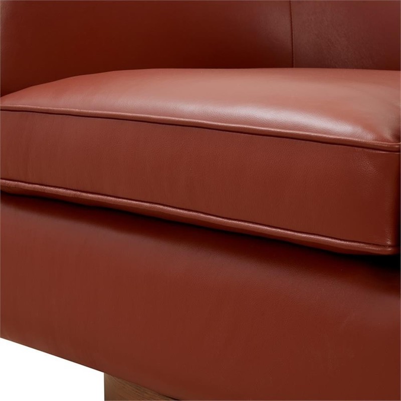 Pemberly Row Caramel Top Grain Leather Wood Base Swivel Barrel Chair gallery