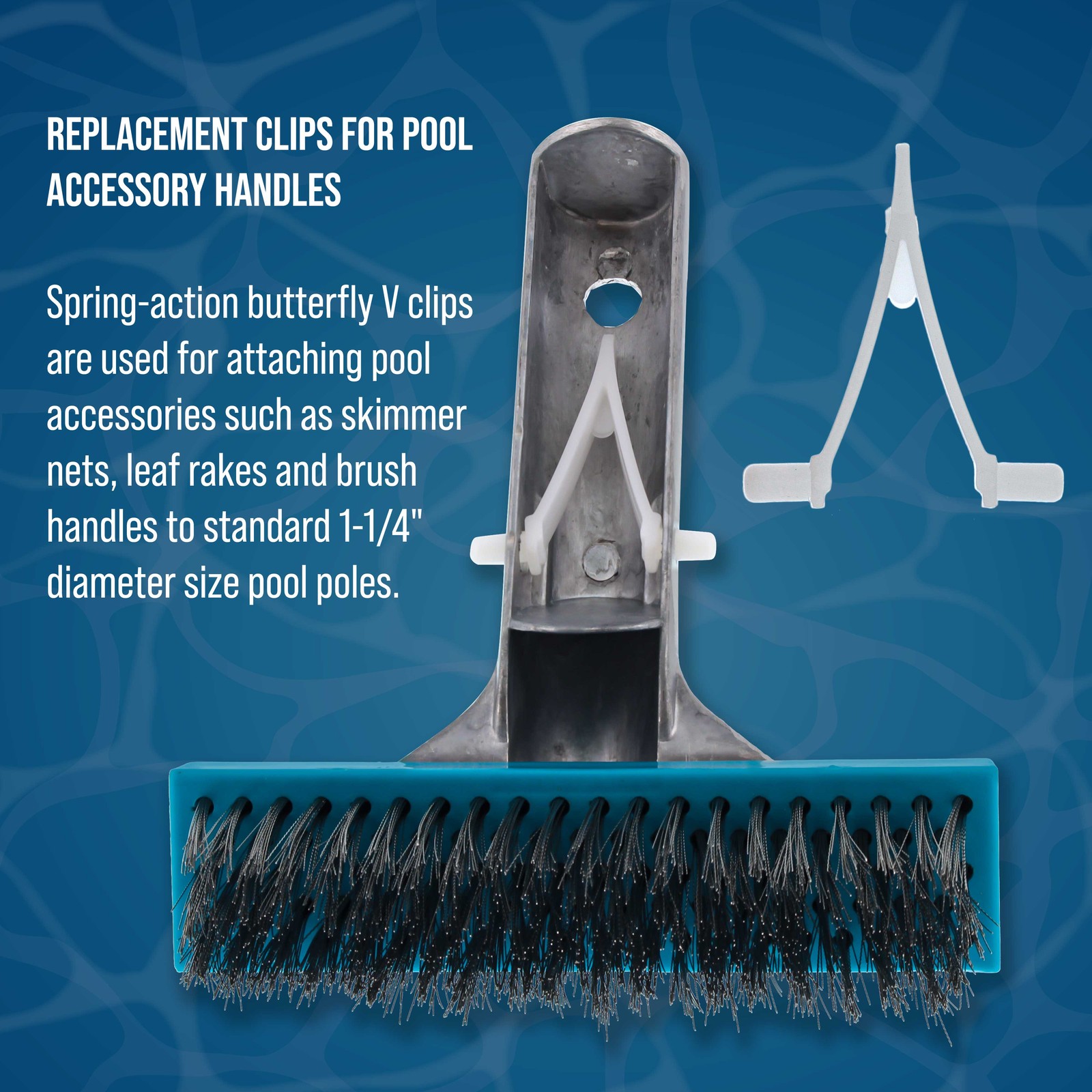8 U.S. Pool Supply Pool Accessory Butterfly V Clips, Skimmer Net Leaf Rake Brush gallery