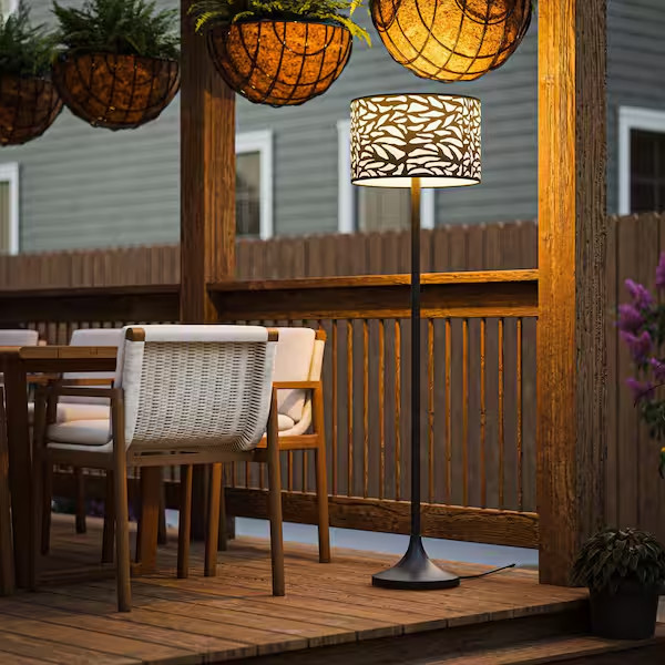 Weather Resistant Eclectic Style Outdoors Indoor Floor Lamp Leaf Patterned Shade gallery