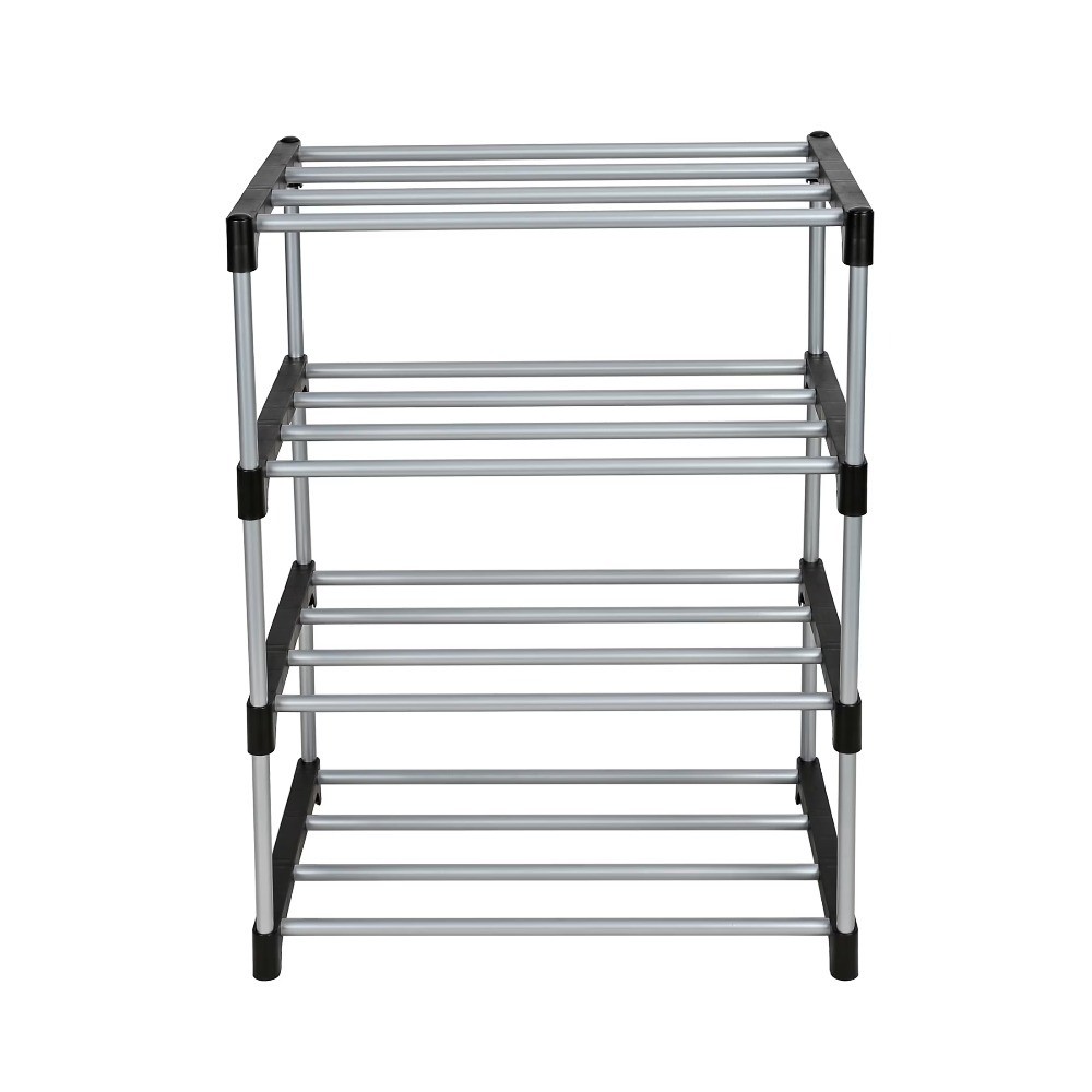4 Tier Shoe Rack Storage Organizer Black Silver Metal Frame Holds 8 Pairs gallery
