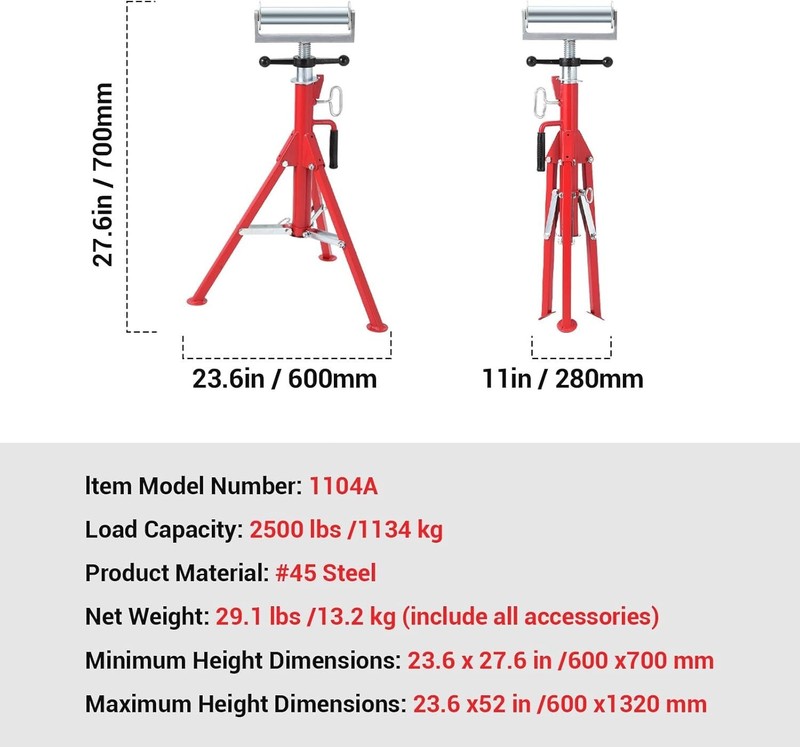 Pipe Stand Adjustable Height 2500 Lbs Portable for Welding & Construction gallery