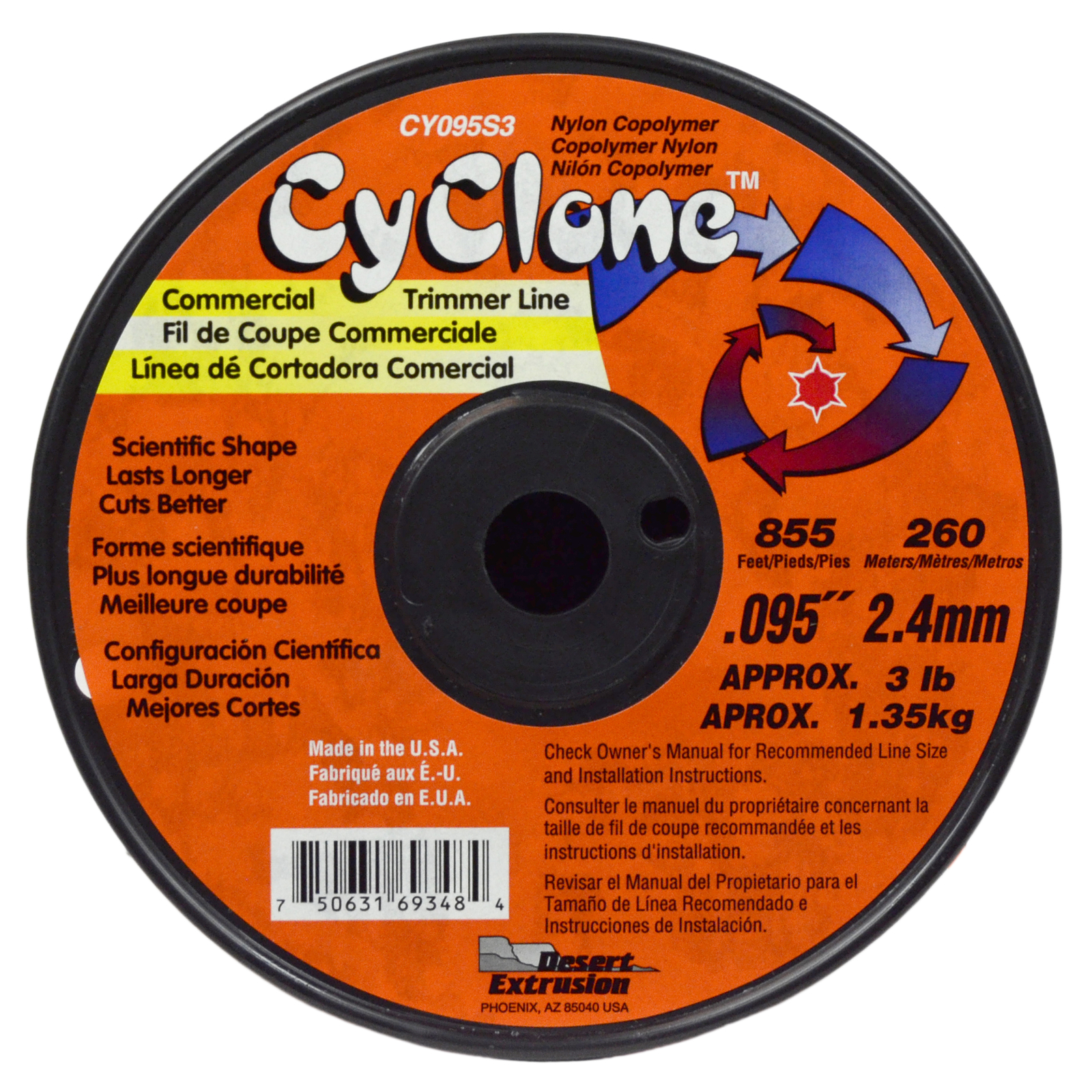 Cyclone CY095S3 Orange .095" x 855' Commercial Grass Trimmer Line, Made in USA gallery