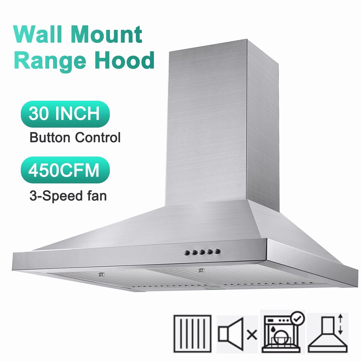 Wall Mounted Range Hood 30 inch Stainless Steel Filters 450CFM Cook Vent New gallery