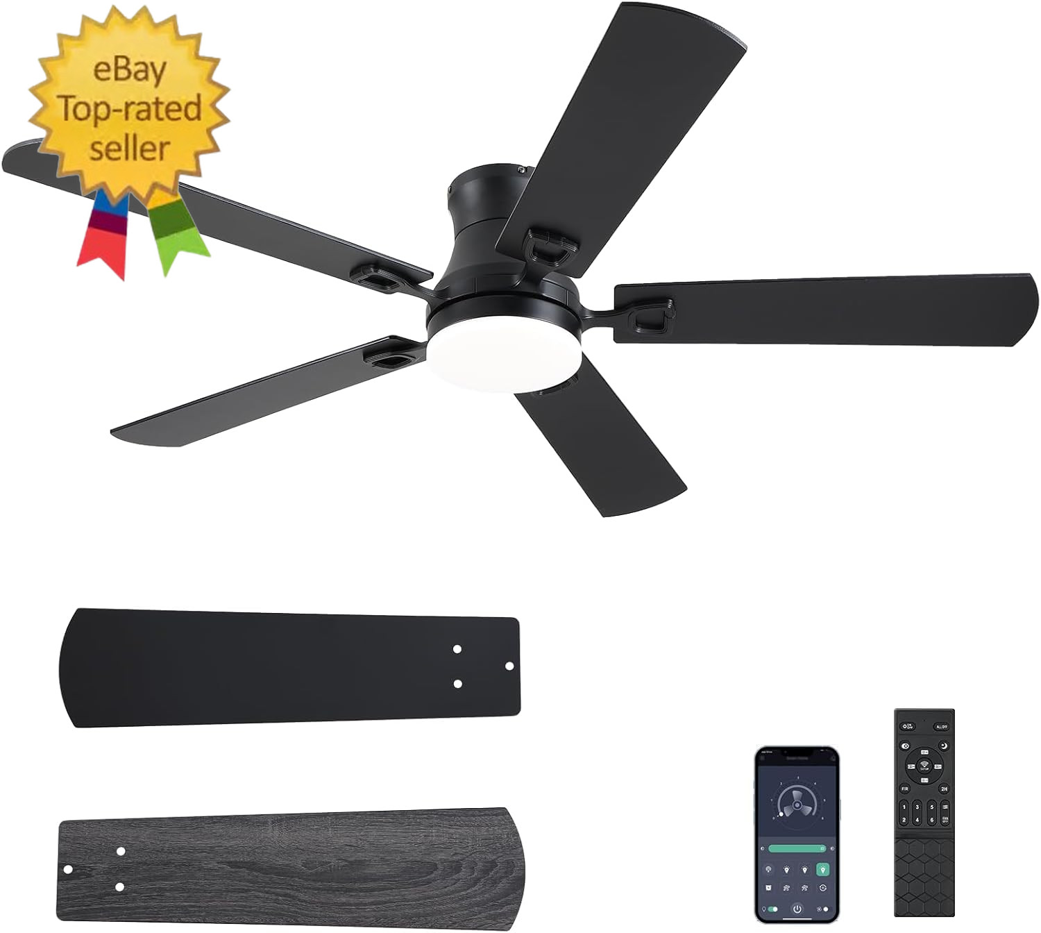 Ceiling Fans with Lights,52 Inch Low Profile Ceiling Fan with Light and Remote C gallery
