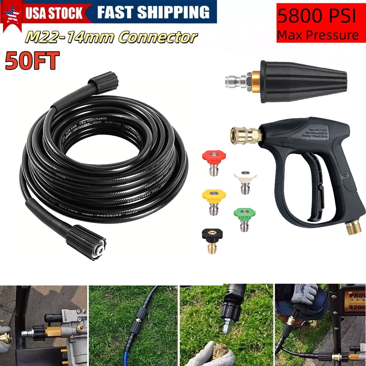 High Pressure Washer Hose 26-50ft 5800PSI M22-14mm Power Washer Extension Cable gallery