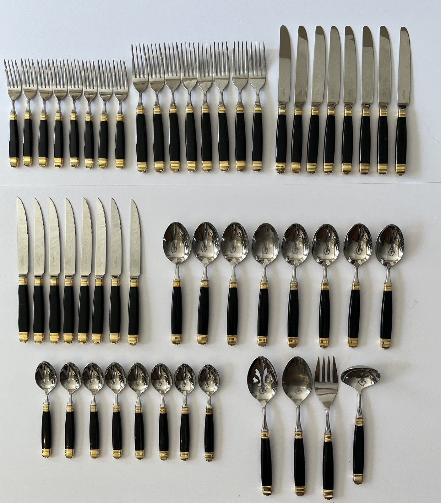 52 Pc. Mikasa Laslo Stainless Flatware Black Gold Continental Service for 8 +4 gallery
