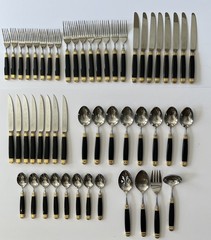 52 Pc. Mikasa Laslo Stainless Flatware Black Gold Continental Service for 8 +4