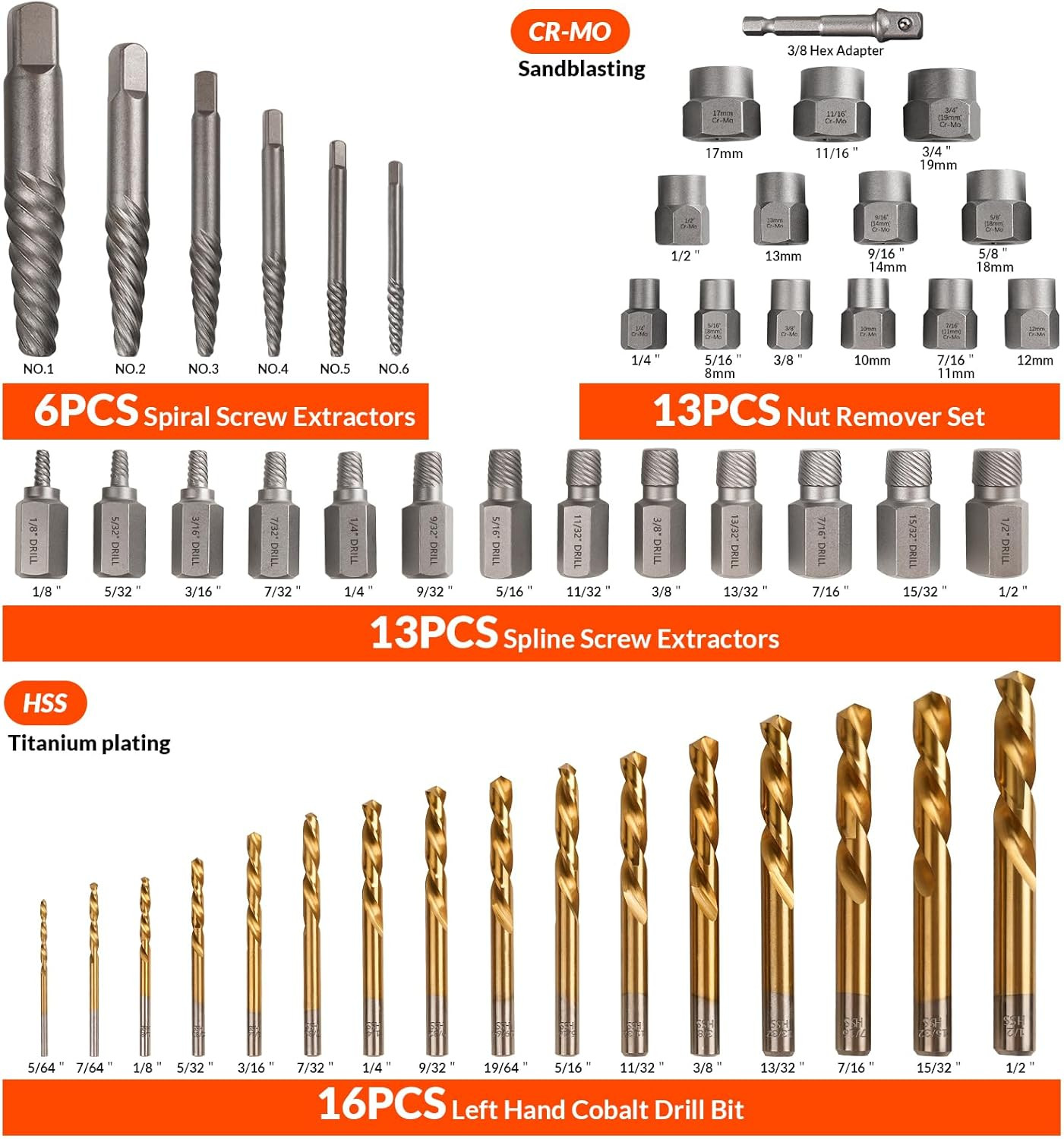 49Pcs Bolt Extractor Kit with Left Hand Drill Bit, Screw Extractor Set Heavy Dut gallery