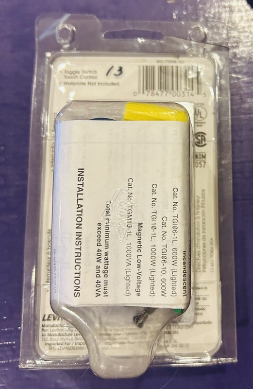 Leviton Toggle Touch 600W Dimmer Switch 601-TGI06-1LI Ivory - NOS gallery