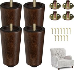 Yes4All 4 Inches Bore Round Walnut Solid Wood Furniture Legs Set of 4, Heavy Dut
