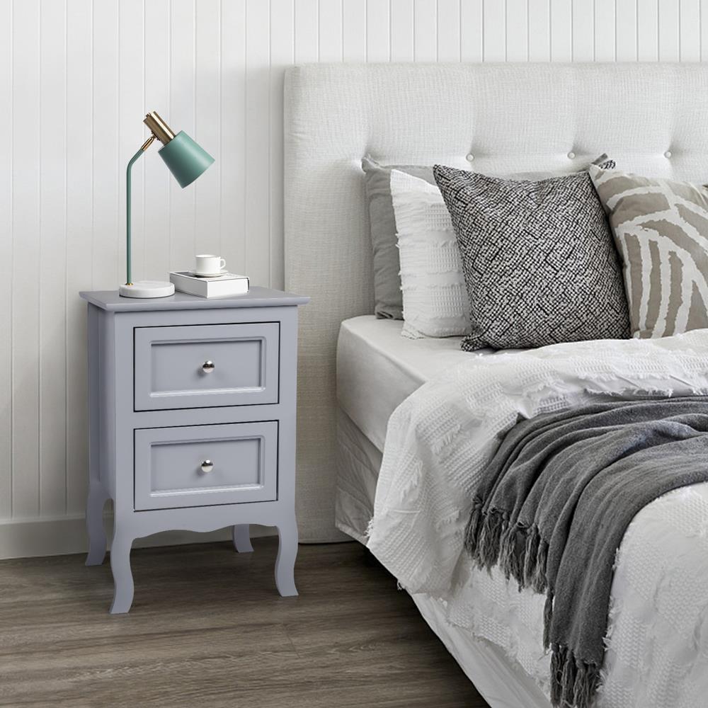 FCH 2 Drawers Nightstand Storage Wood End Table Bedside Organizer Modern Bedroom gallery