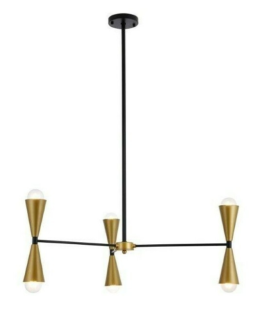 Chandelier 6 Light Black Brass Mid-century Modern Foyer Kitchen Dining Room 34" gallery