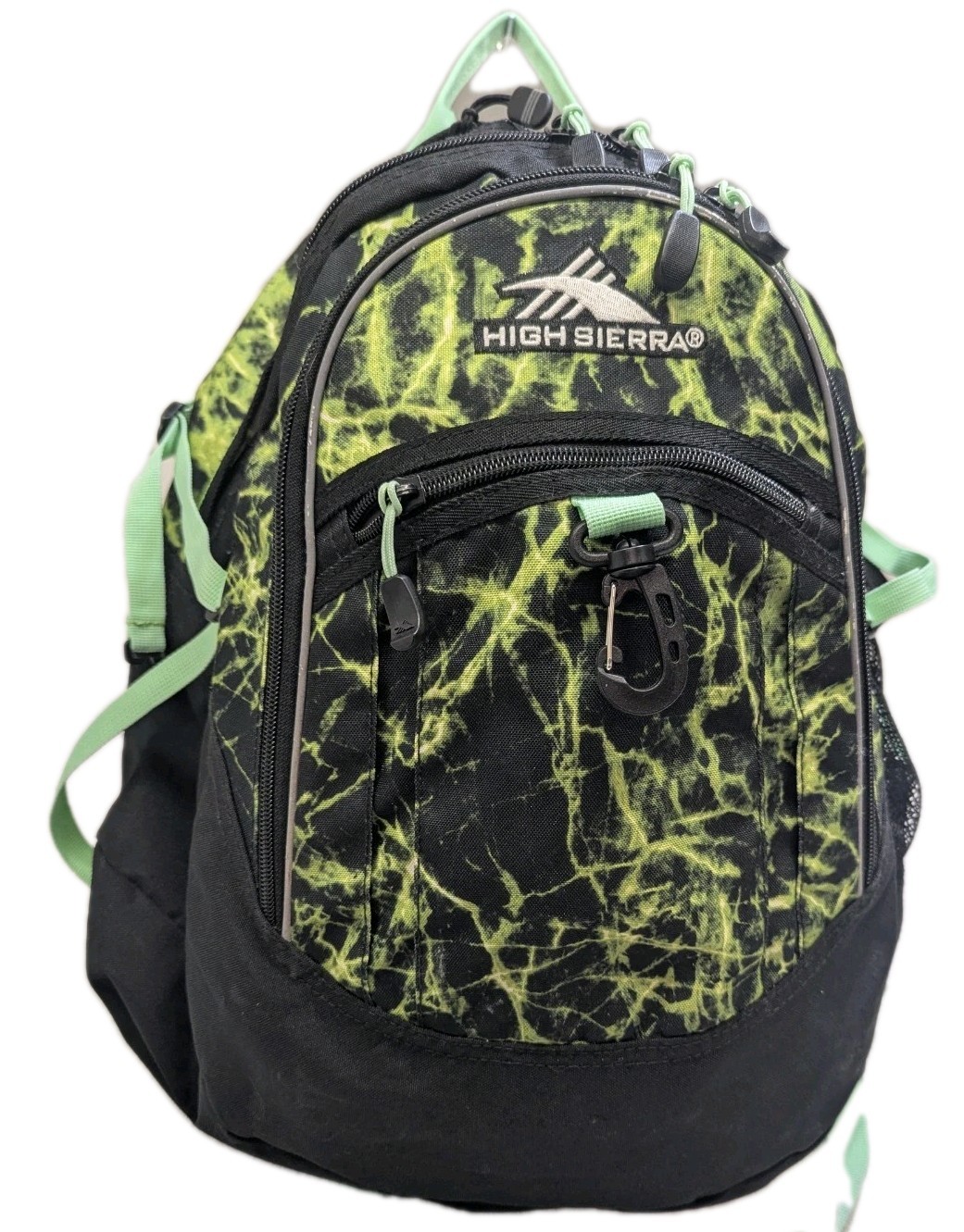 High Sierra Backpack Green Black Lightning Pattern School Hiking Daypack Bag