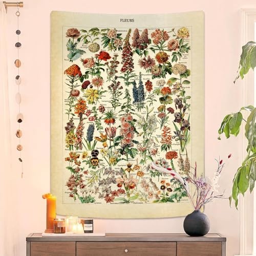 Tapestry 48”x36”, Long Vertical Wall Hanging 48"L x 36"W Vintage Flowers gallery