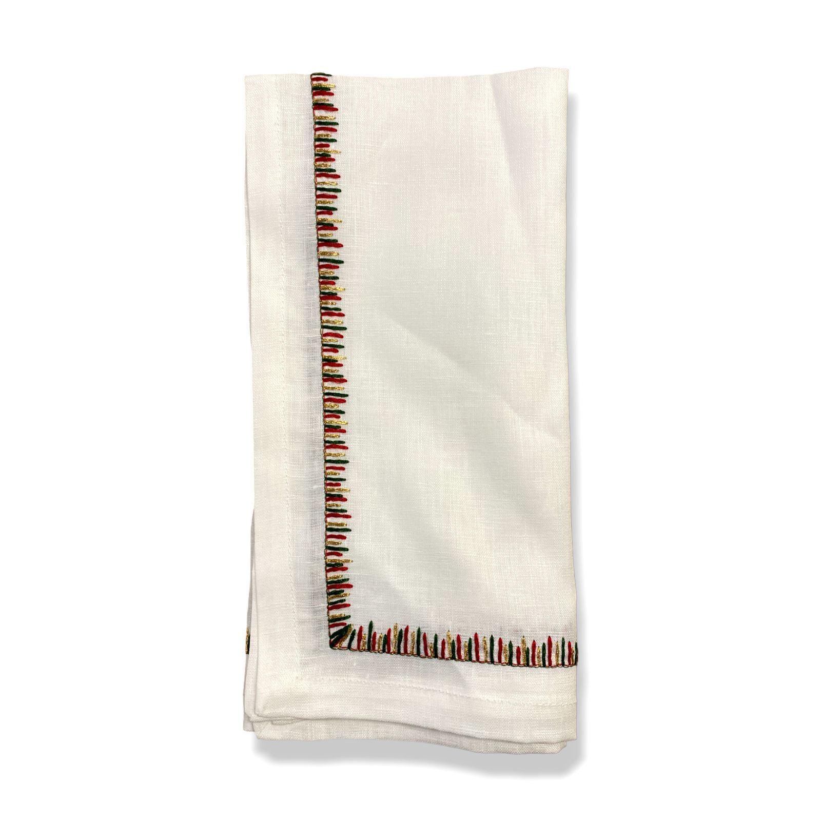 $30 Kim Seybert White Red Green Embroidered Border Filament Dinner Napkin 21"in gallery
