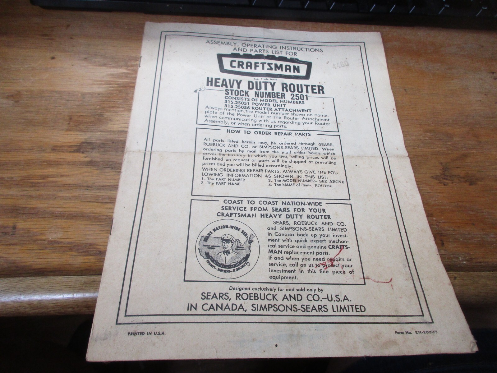 Vintage SEARS CRAFTSMAN Assembly Operating Instructions Parts List Router 2501 gallery