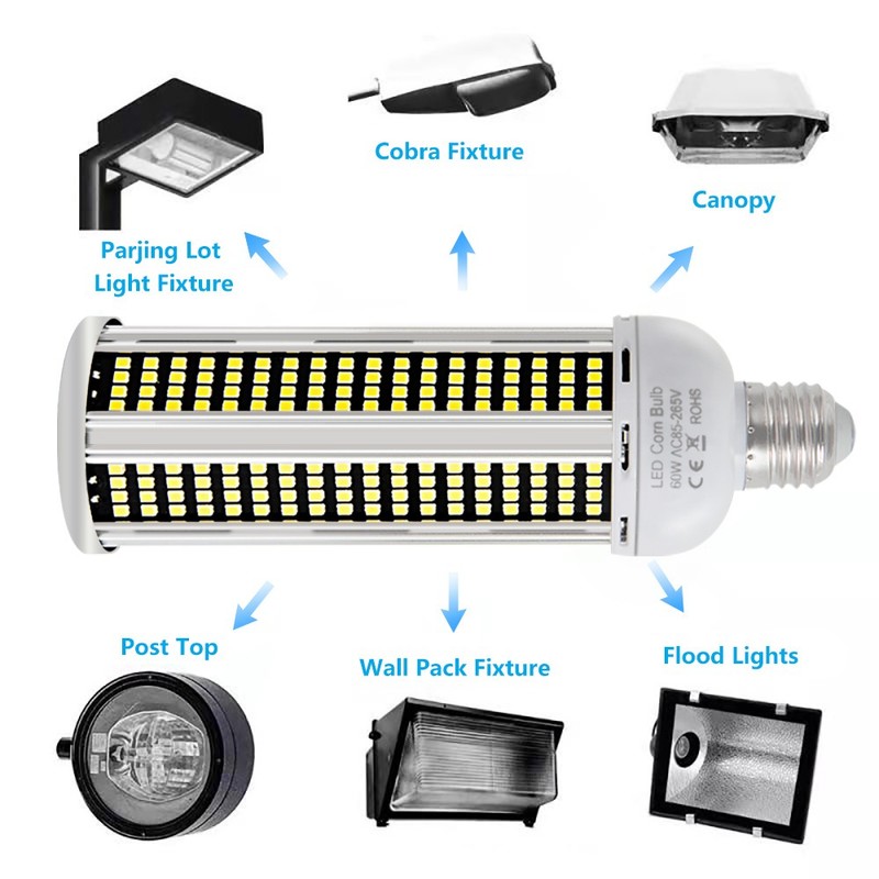 2Pack 600W Equivalent LED Corn Light Bulb 60W 7000Lumen 5000K Daylight White E26 gallery