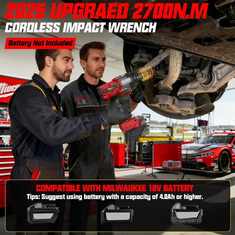 Cordless Impact Wrench Compatible with Milwaukee 18V Battery, 3/4'' 2000FT-LBS 2 gallery