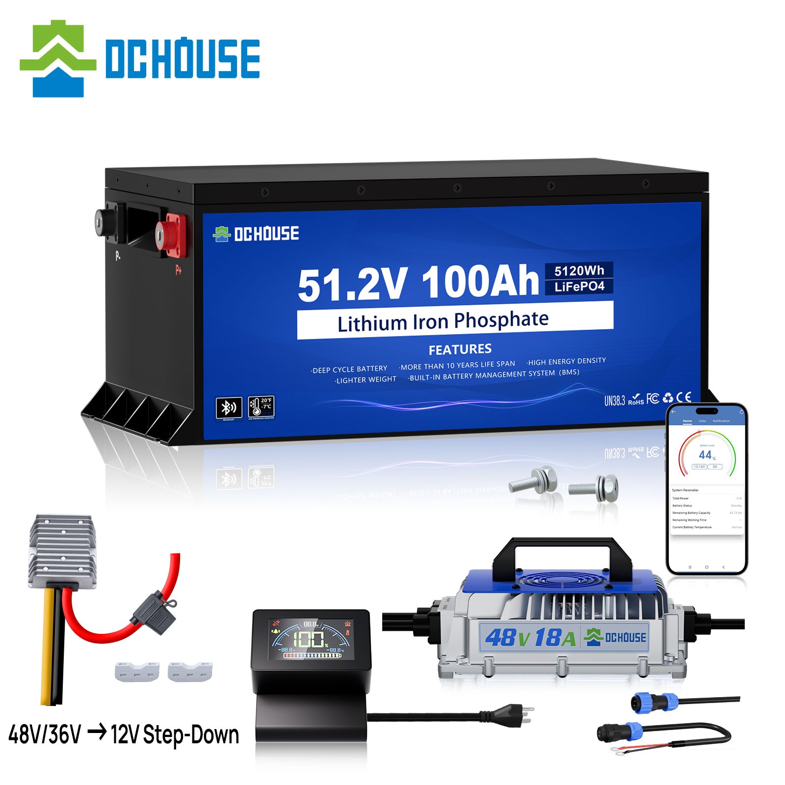 DC HOUSE Pro Metal Case 48V 100Ah Lithium Golf Cart Battery with 18A Charger gallery