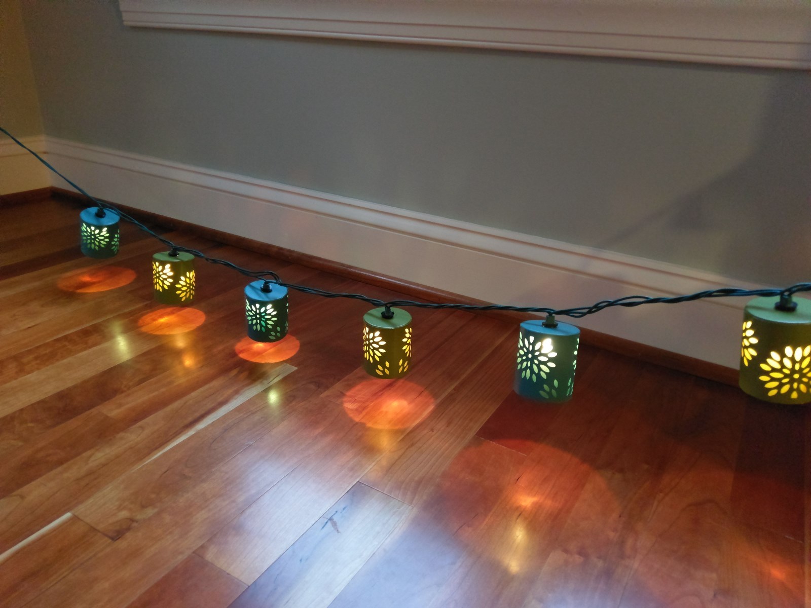 Teal Green Blue String Light Set Strand 10 Metal Cylinder Can Die Cut Out Flower gallery