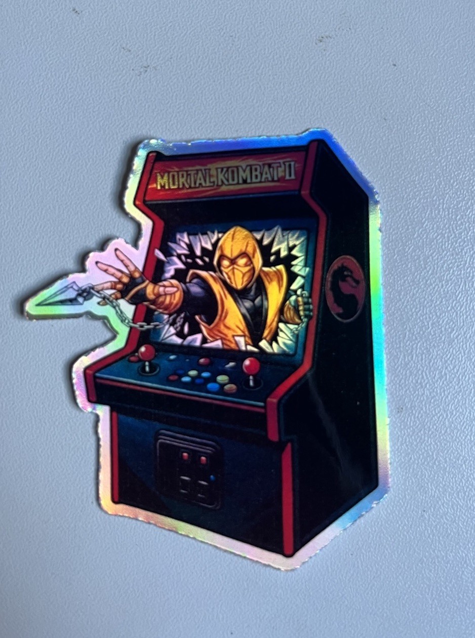 Retro Mortal Kombat 2-arcade machine Scorpion 3inch Holographic Sticker gallery