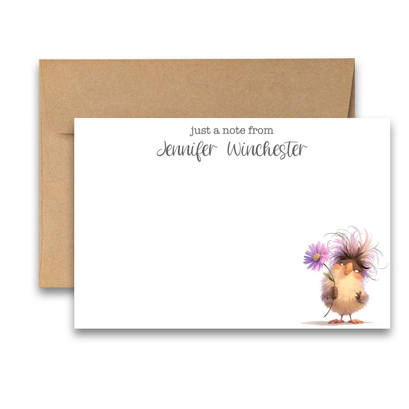 12 PERSONALIZED Flat Note card Cute Stationery with Envelopes - Adorable Birds gallery
