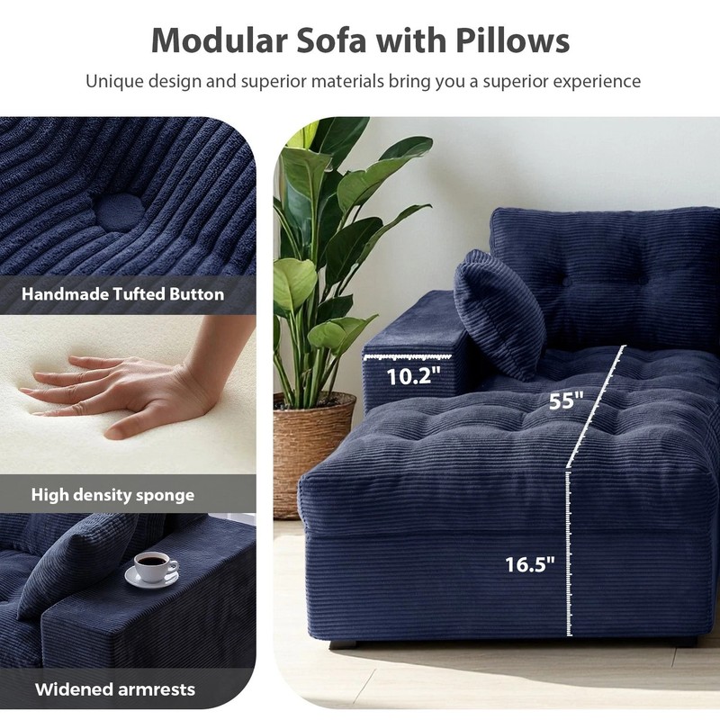 Modular Sectional Sofa with Ottoman Dark Gray Corduroy Tufted Modern Low Profile gallery