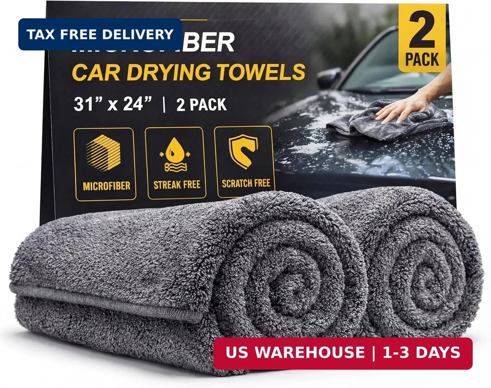 2 Pack Professional Large Microfiber Car Drying Towels (31" x 24"), Scratch Free