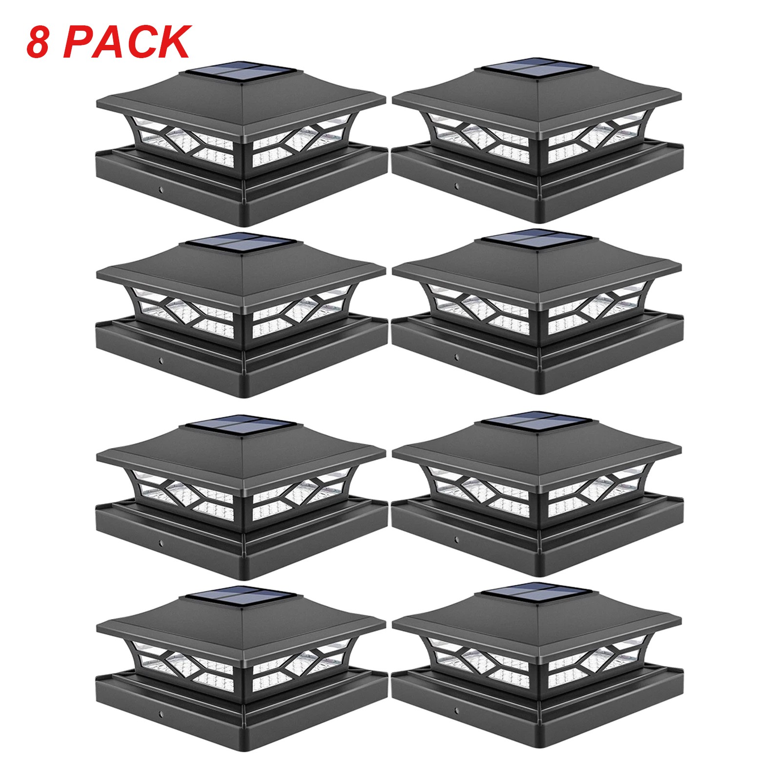 4-8 Pack LED Solar Post Lights Outdoor Deck Cap Fence Light PVC Vinyl 4x4 6x6 gallery