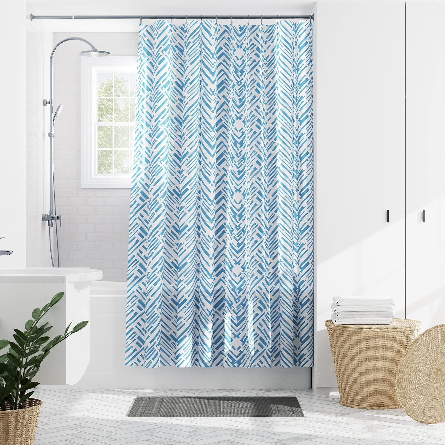 Cory Chevron Waterproof PEVA Shower Curtain, Grey and Blue, 70 X 72 Inches gallery