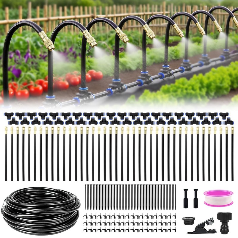 Automatic Drip Irrigation Kit 50FT Tool-Free Quick Connectors 15 Copper Nozzles gallery