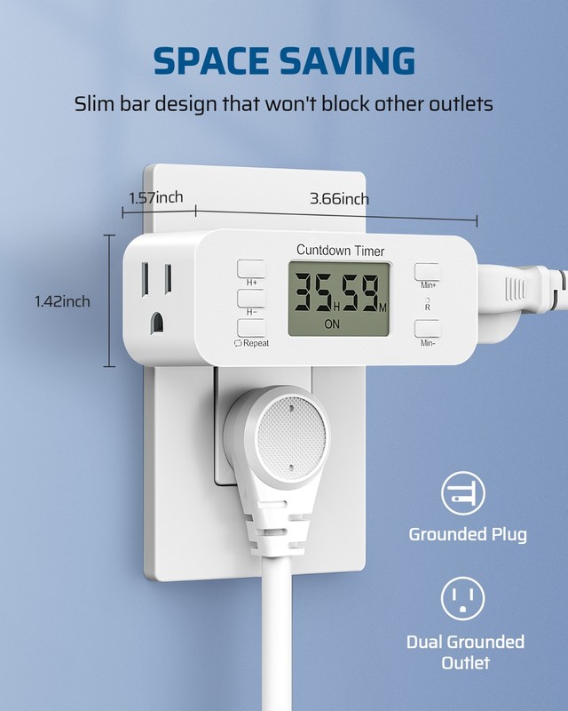 DEWENWILS Auto Shut-Off Timer Outlet for Curling Iron, Fan, Lights w/Countdown gallery