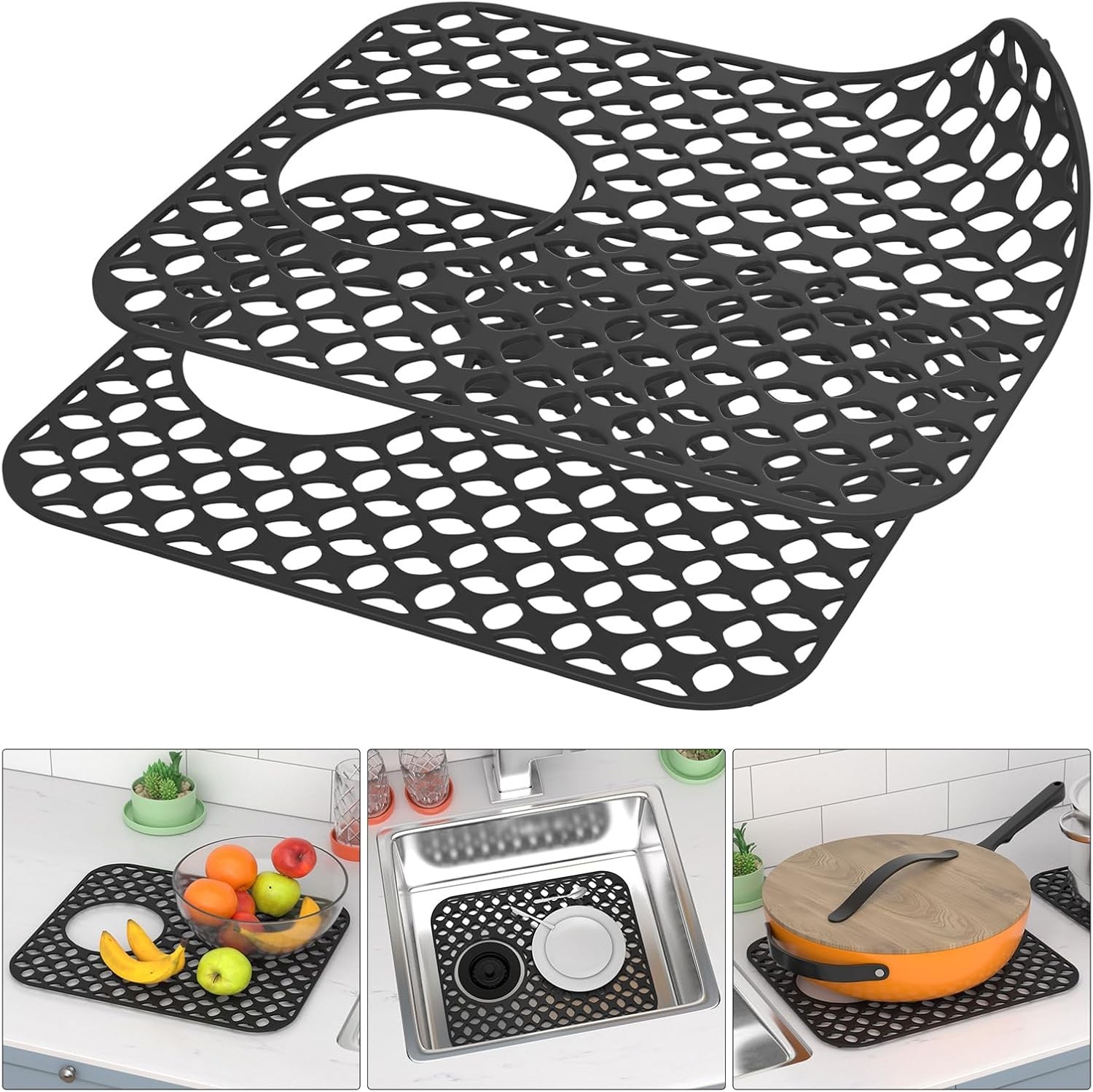 TOOVEM 2 Pcak Kitchen Sink Mat Non-Slip Heat Resistant Silicone Folding Sink Mat gallery