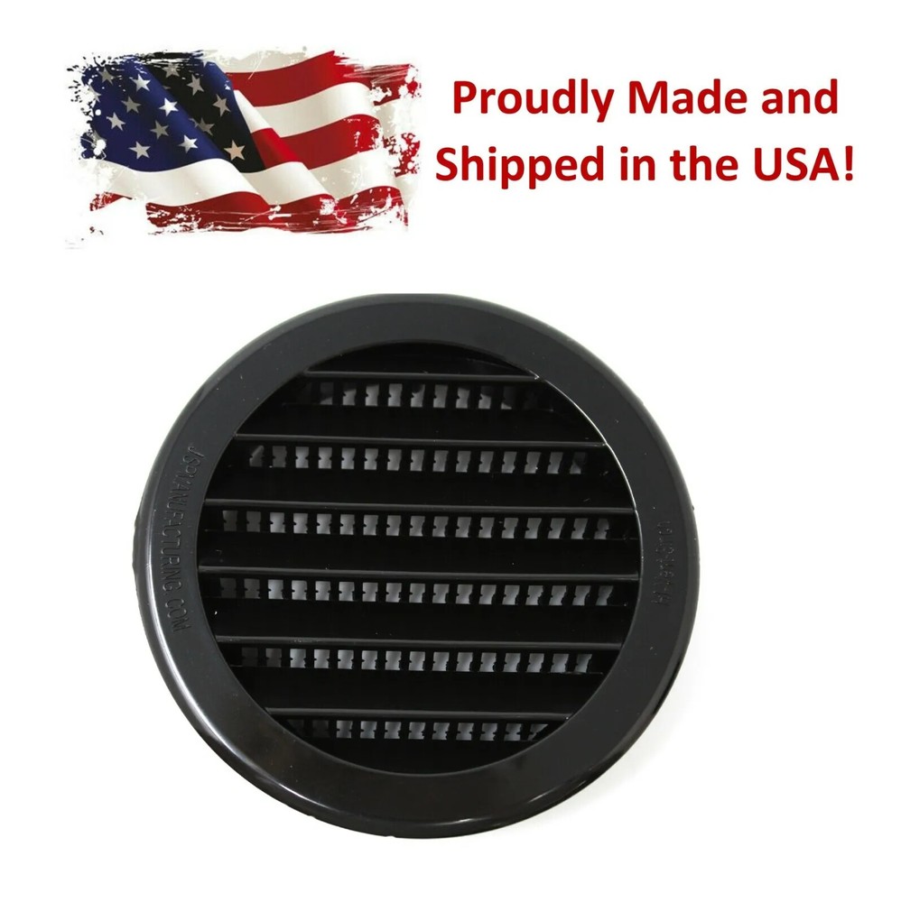 5" Black Round Plastic Louver Soffit Air Vent Reptile Screen Grille Cover
